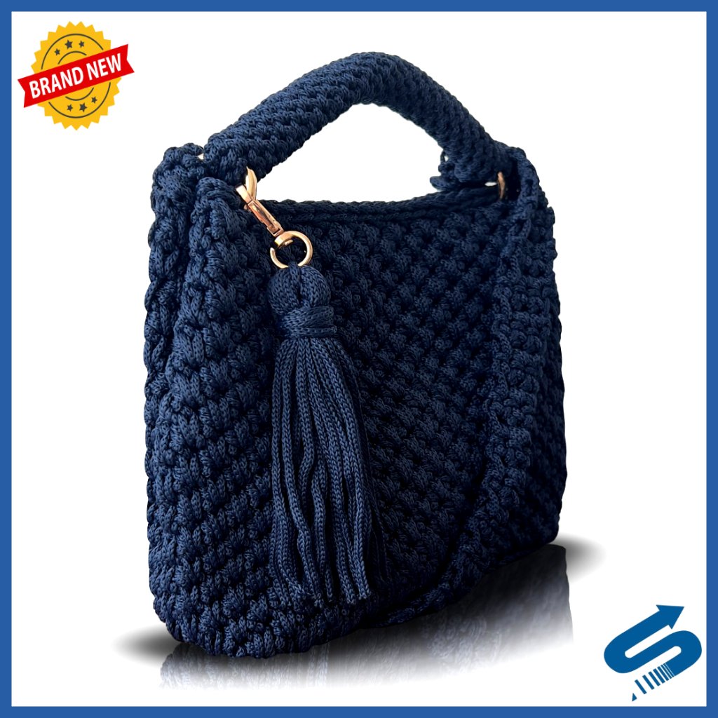 Handmade Crochet Shoulder Bag Boho Knit Crossbody Purse With Tassel